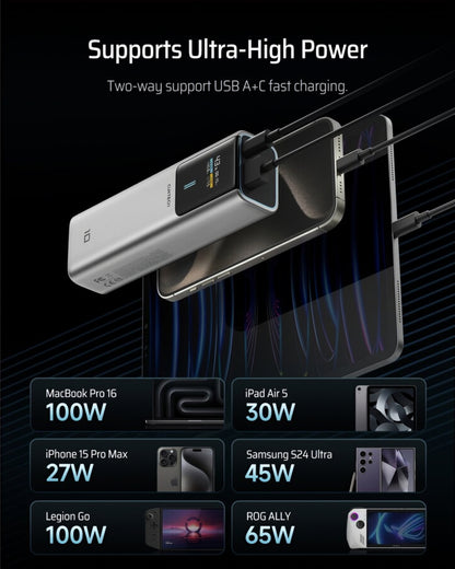 Externe Batterij Cuktech, 10000mAh, 150W, QC + PD, 1 x USB-A - 1 x USB-C, Grijs CKPB100PGLBK