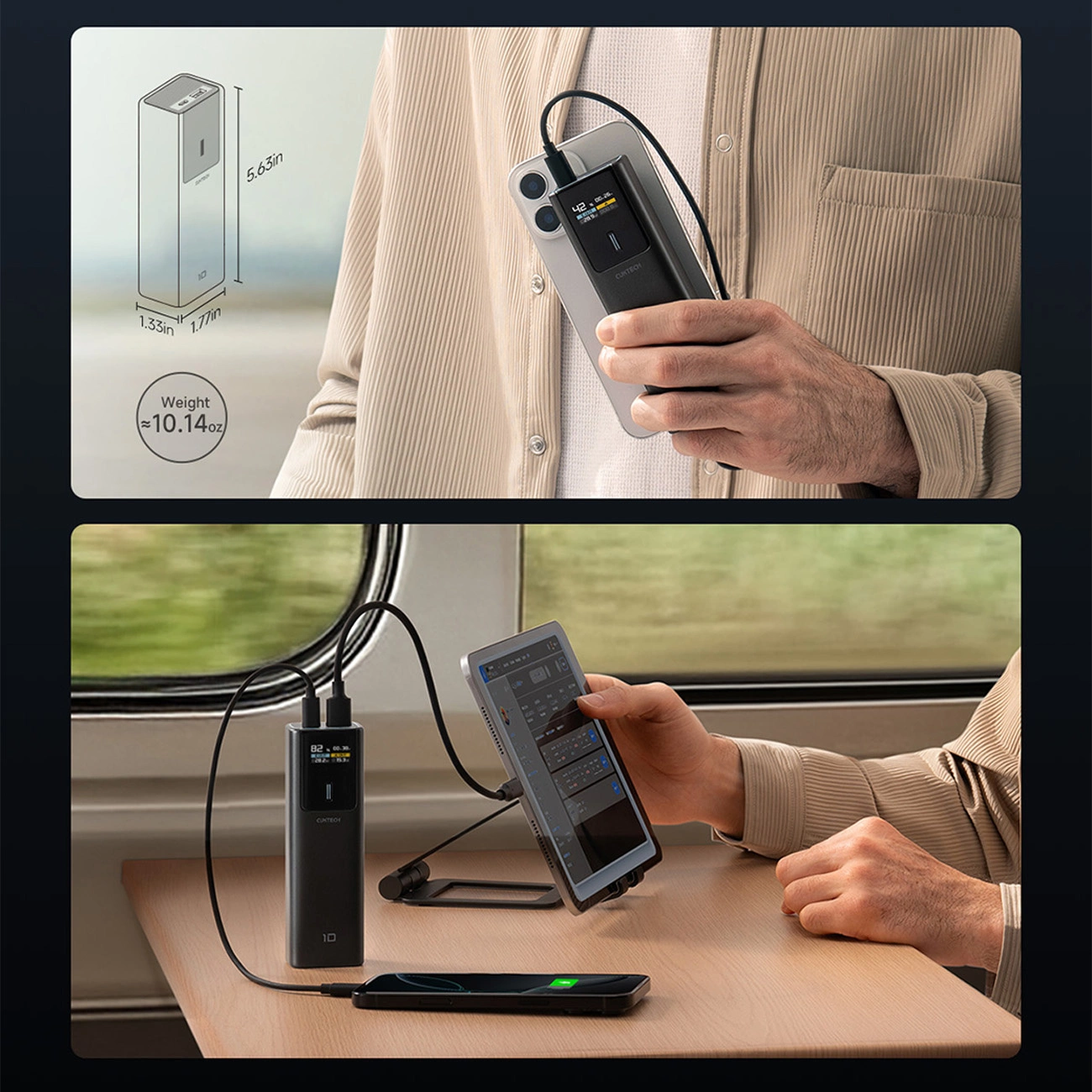 Externe Batterij Cuktech, 10000mAh, 150W, QC + PD, 1 x USB-A - 1 x USB-C, Zwart CKPB100PGLBL