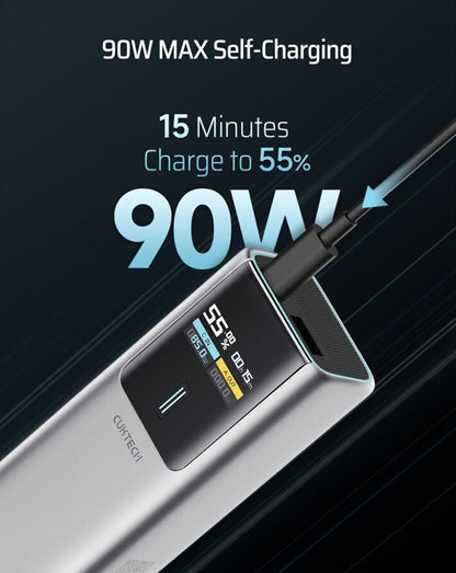 Externe Batterij Cuktech, 10000mAh, 150W, QC + PD, 1 x USB-A - 1 x USB-C, Grijs CKPB100PGLBK