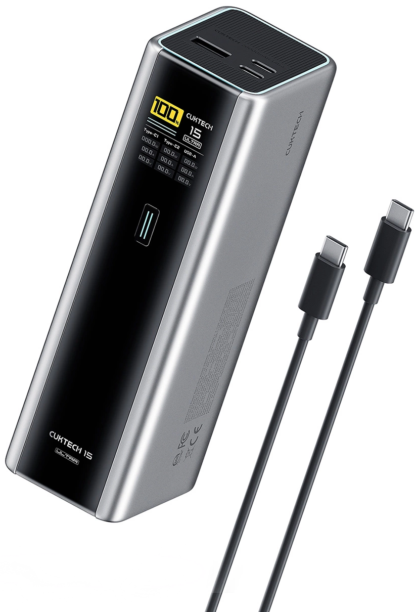 Externe Batterij Cuktech, 20000mAh, 210W, QC + PD, 1 x USB-A - 2 x USB-C, Grijs CKPB200UGLGR