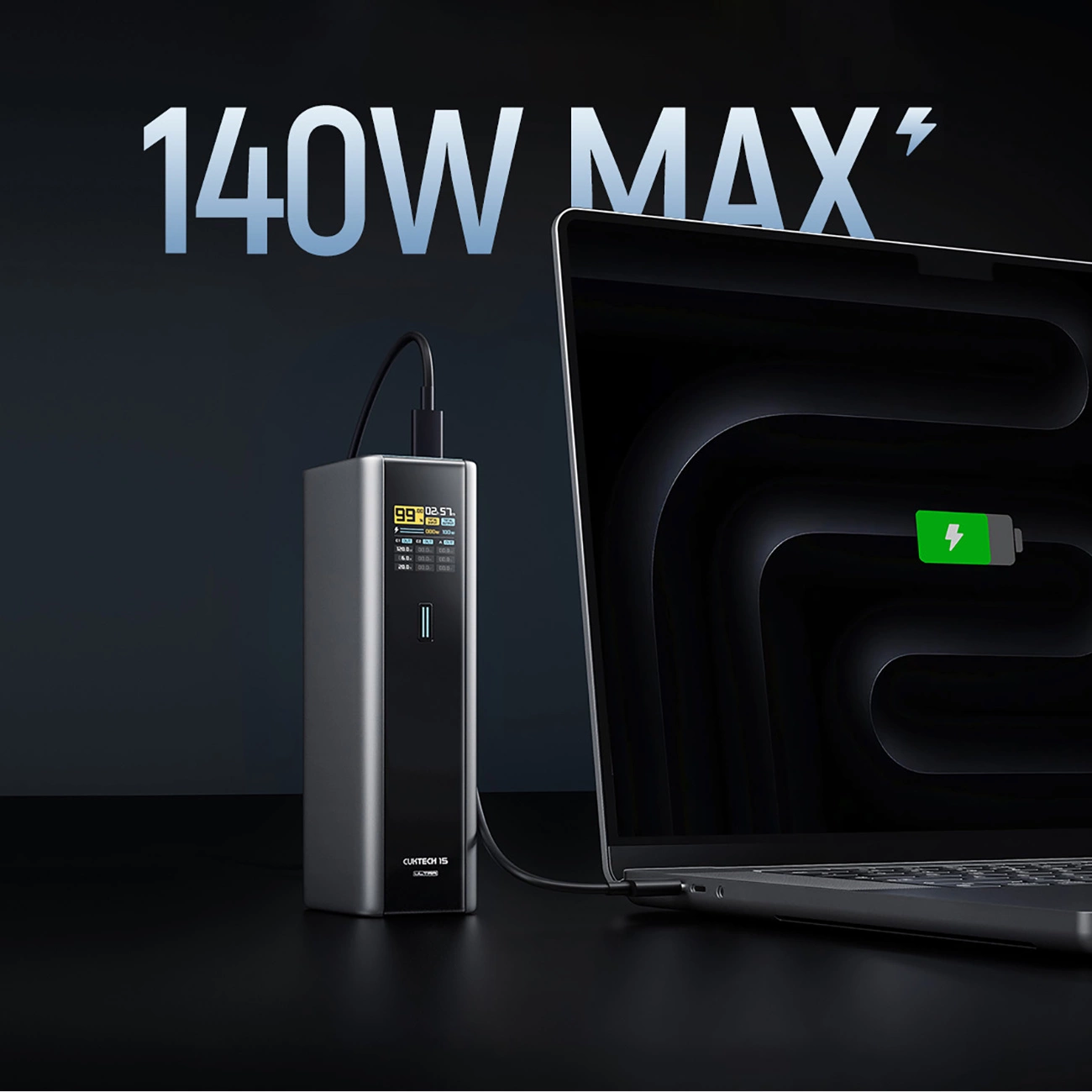 Externe Batterij Cuktech, 20000mAh, 210W, QC + PD, 1 x USB-A - 2 x USB-C, Grijs CKPB200UGLGR