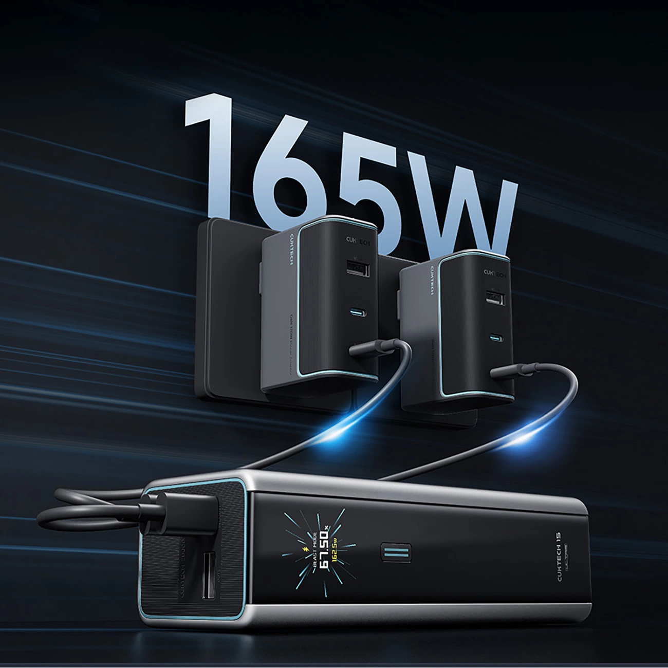 Externe Batterij Cuktech, 20000mAh, 210W, QC + PD, 1 x USB-A - 2 x USB-C, Grijs CKPB200UGLGR