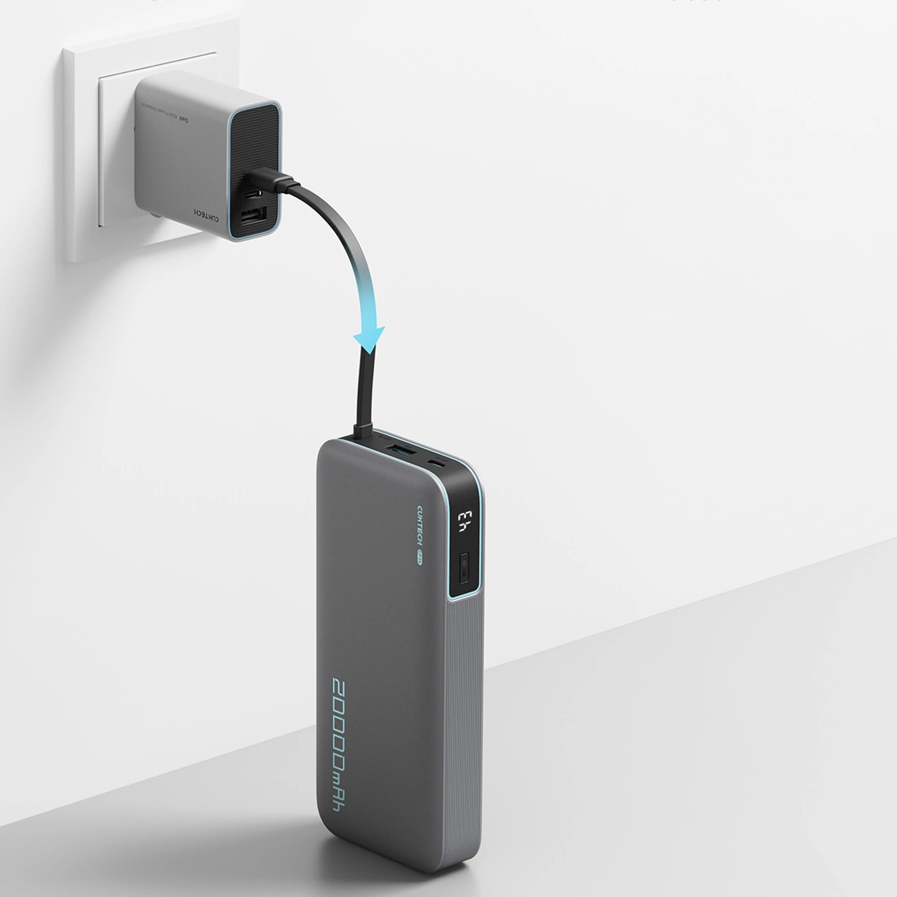 Externe Batterij Cuktech, 20000mAh, 55W, QC + PD, 1 x USB-A - 2 x USB-C, Grijs CUKP200NGLDG