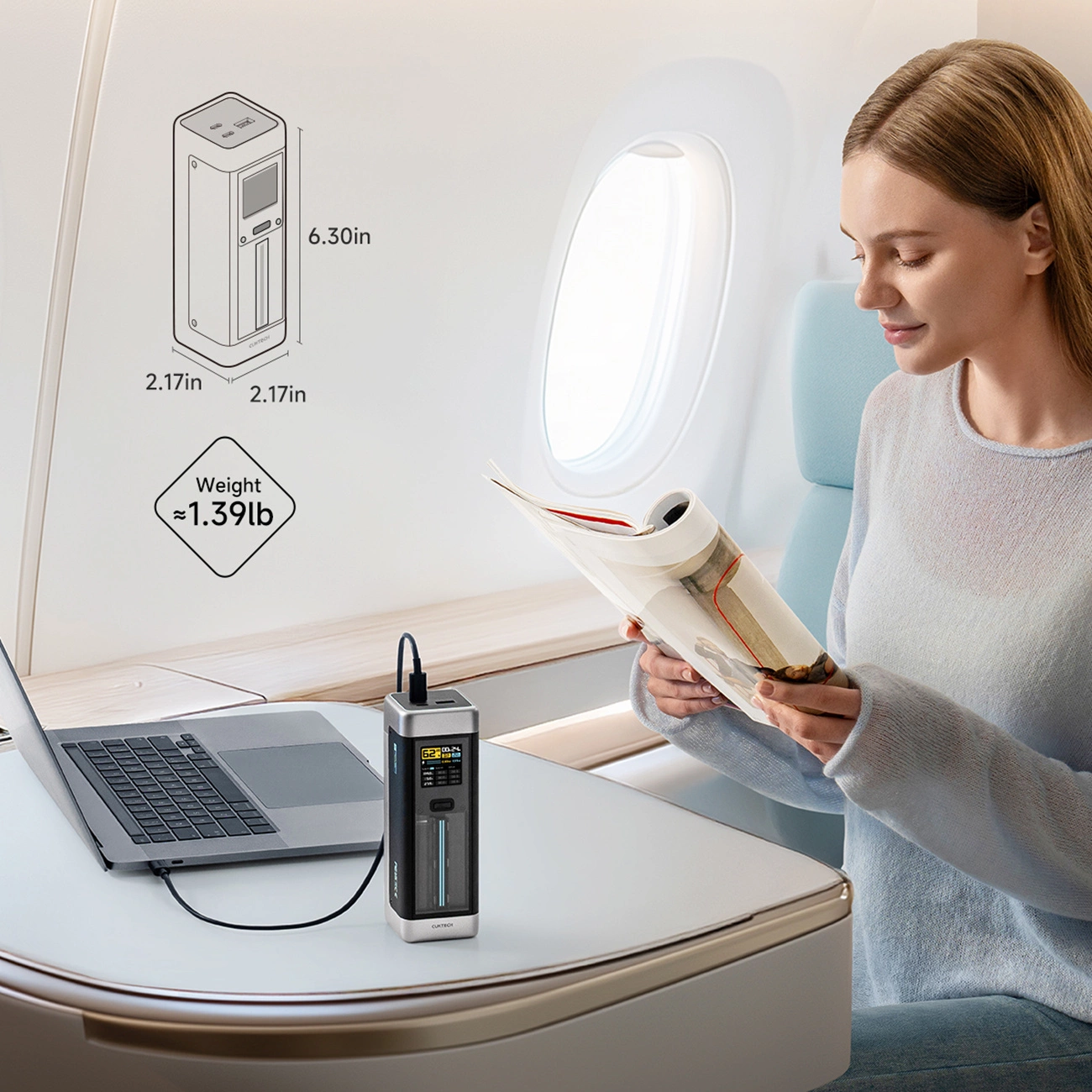 Externe Batterij Cuktech, 25000mAh, 210W, QC + PD, 1 x USB-A - 2 x USB-C, Zwart CUK00P23GLBK