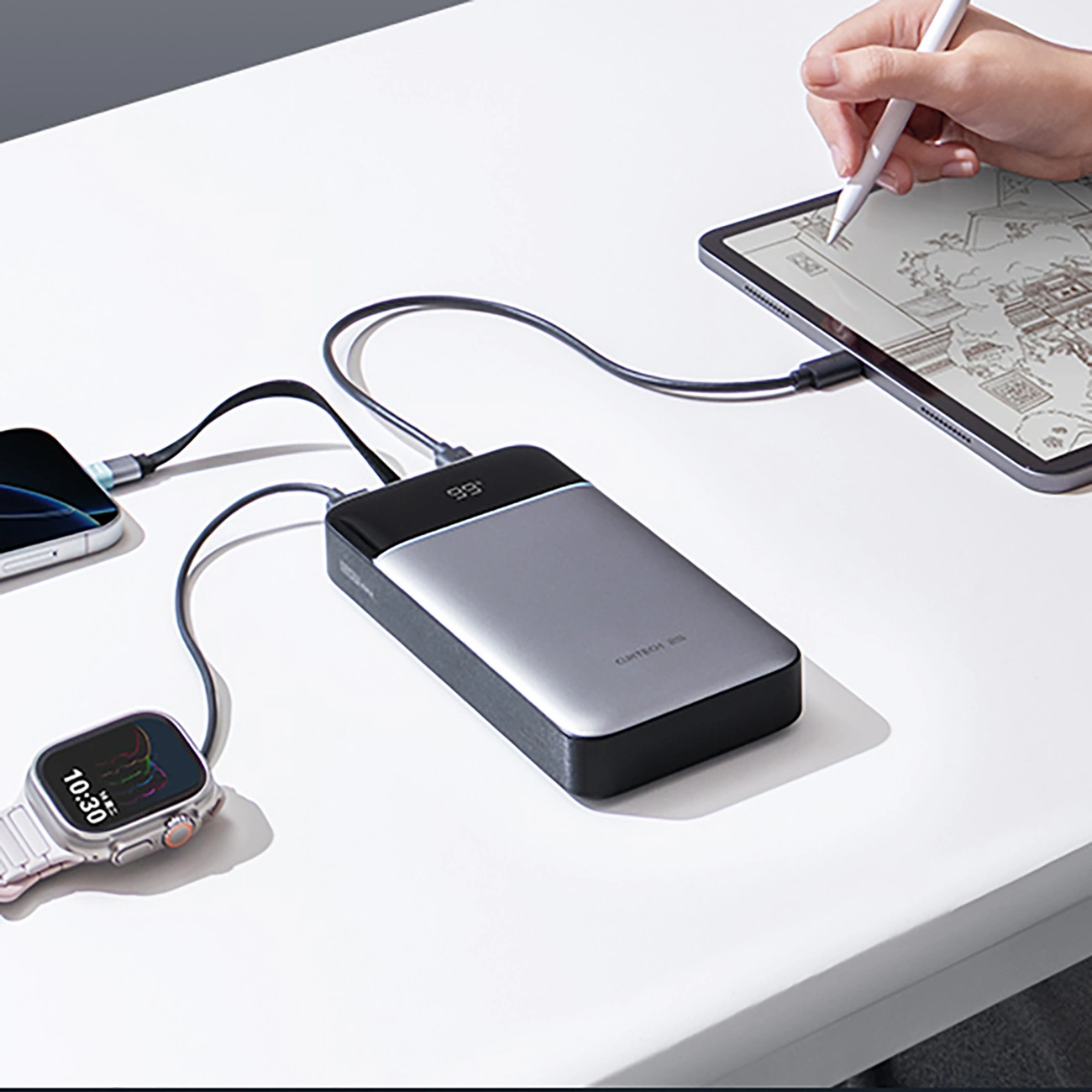 Externe batterij Cuktech LPB252N, 25000mAh, 120W, QC + PD, 1 x USB-A - 2 x USB-C, Grijs