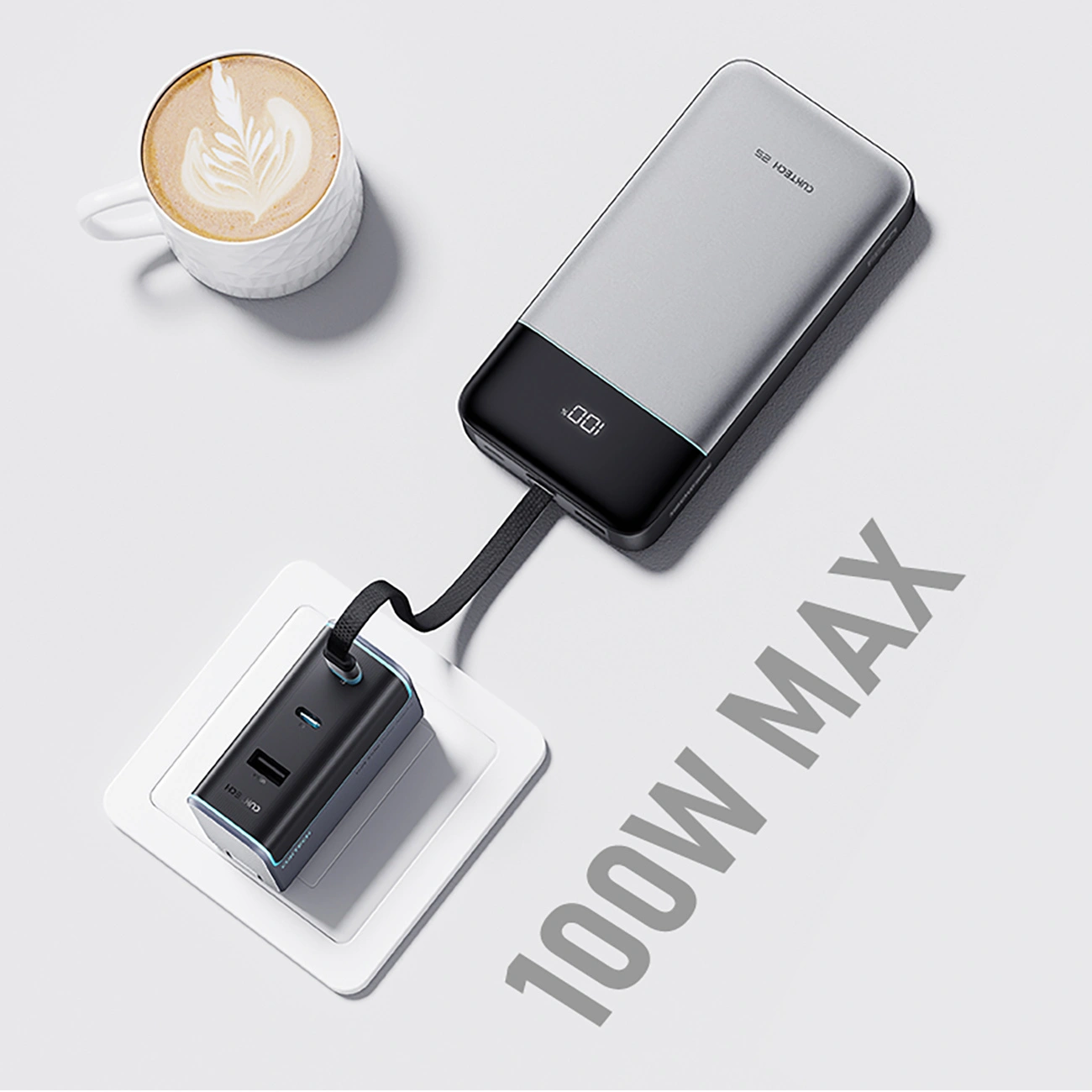 Externe batterij Cuktech LPB252N, 25000mAh, 120W, QC + PD, 1 x USB-A - 2 x USB-C, Grijs