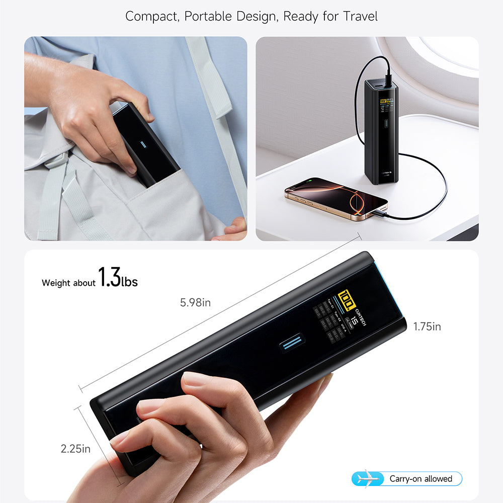 Cuktech Powerbank PB200U, 20000 mAh, 210 W, QC + PD, 1 × USB-A – 2 × USB-C, Weiß CKPB200UGLGR