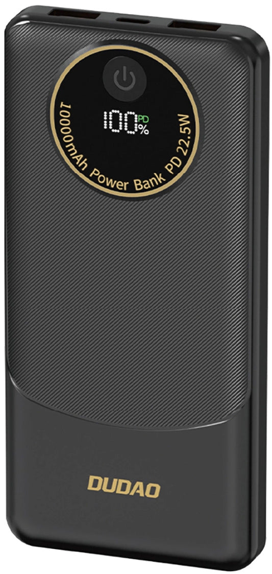 Dudao K12 External Battery, 10000mAh, 22.5W, QC + PD, 1 x USB-C - 2 x USB-A, Black