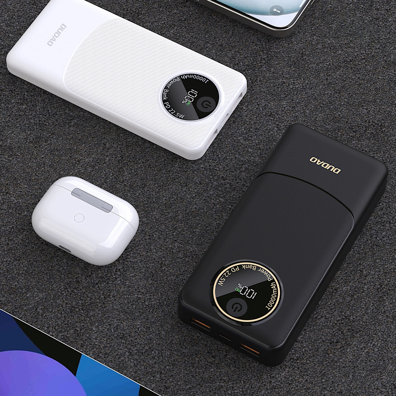 Externer Akku Dudao K12, 10000mAh, 22.5W, QC + PD, 1 x USB-C - 2 x USB-A, Weiß