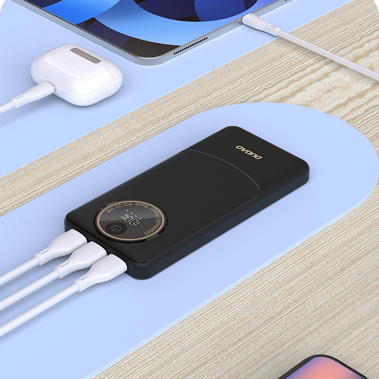 Batterie Externe Dudao K12, 10000mAh, 22.5W, QC + PD, 1 x USB-C - 2 x USB-A, Noire