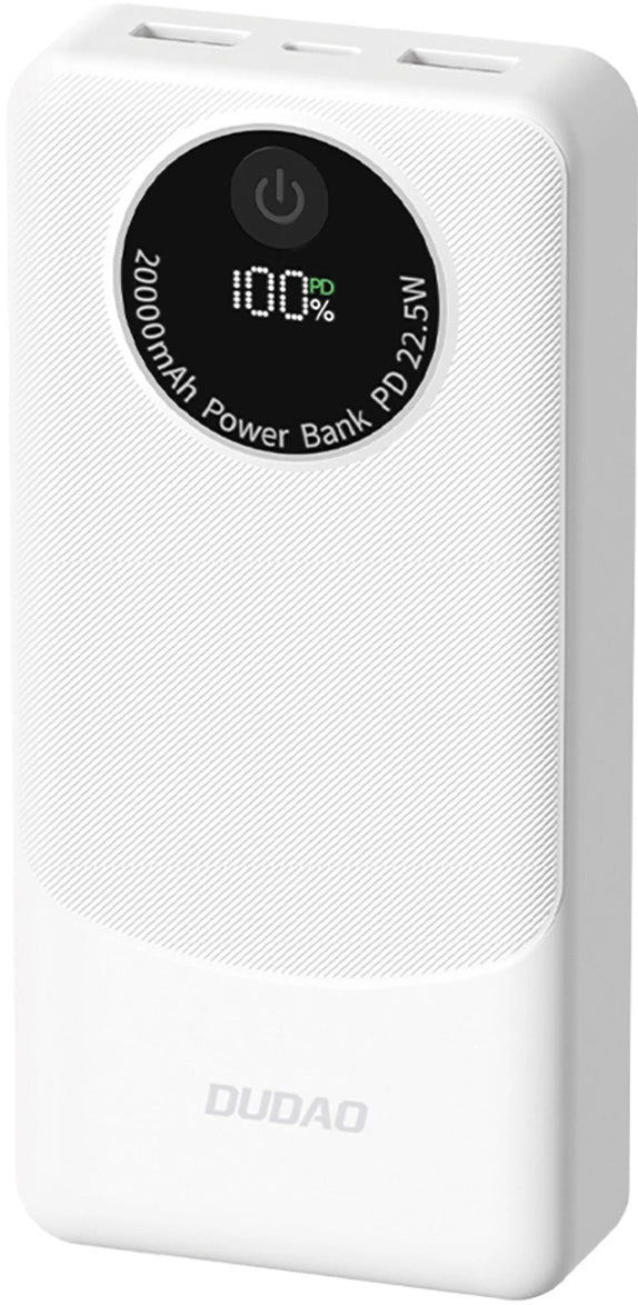 Externer Akku Dudao K12Pro, 20000mAh, 22.5W, QC + PD, 1 x USB-C - 2 x USB-A, Weiß
