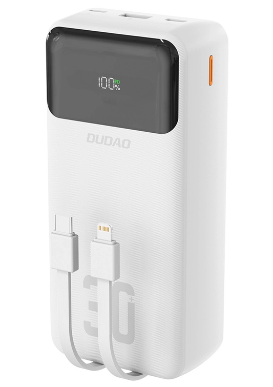 Externe batterij Dudao K15MAX, 30000mAh, 22.5W, QC + PD, 1 x USB-A - 2 x Lightning - 2 x USB-C, Wit