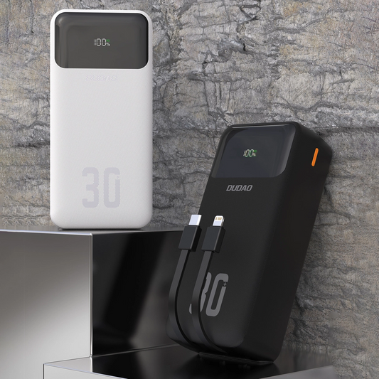 Externe batterij Dudao K15MAX, 30000mAh, 22.5W, QC + PD, 1 x USB-A - 2 x Lightning - 2 x USB-C, Zwart