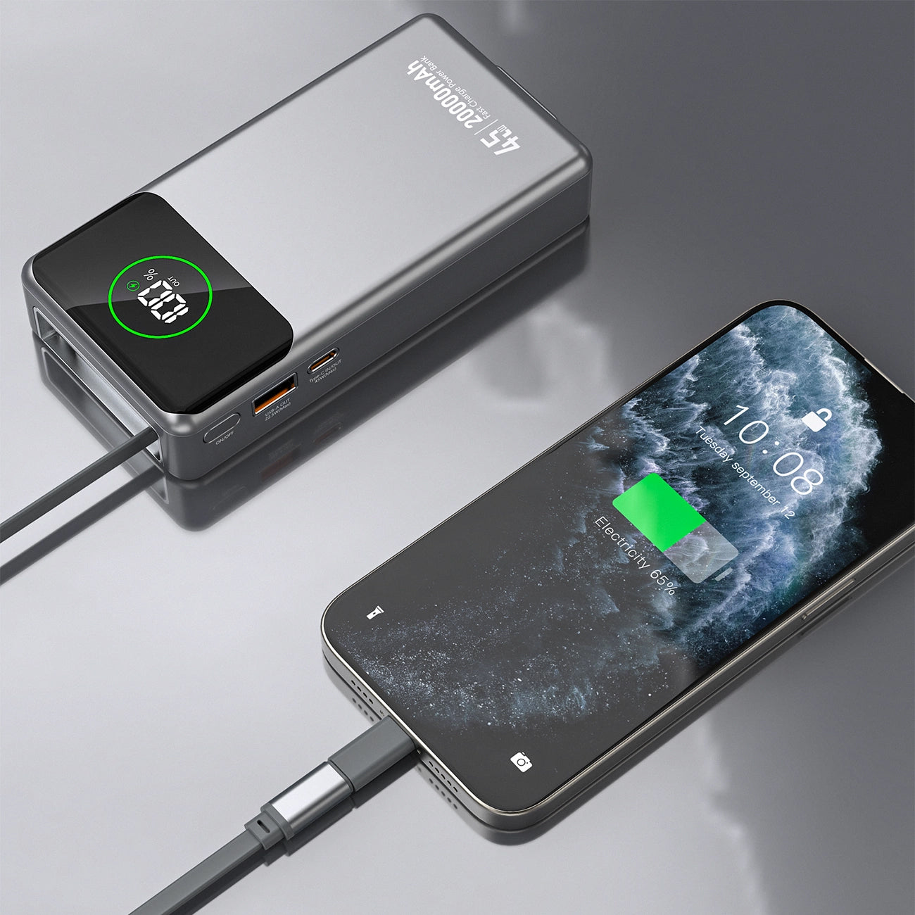 Externe Batterie Dudao K31 Pro, 20000mAh, 45W, QC + PD, 1 x USB-A - 2 x USB-C, Grau