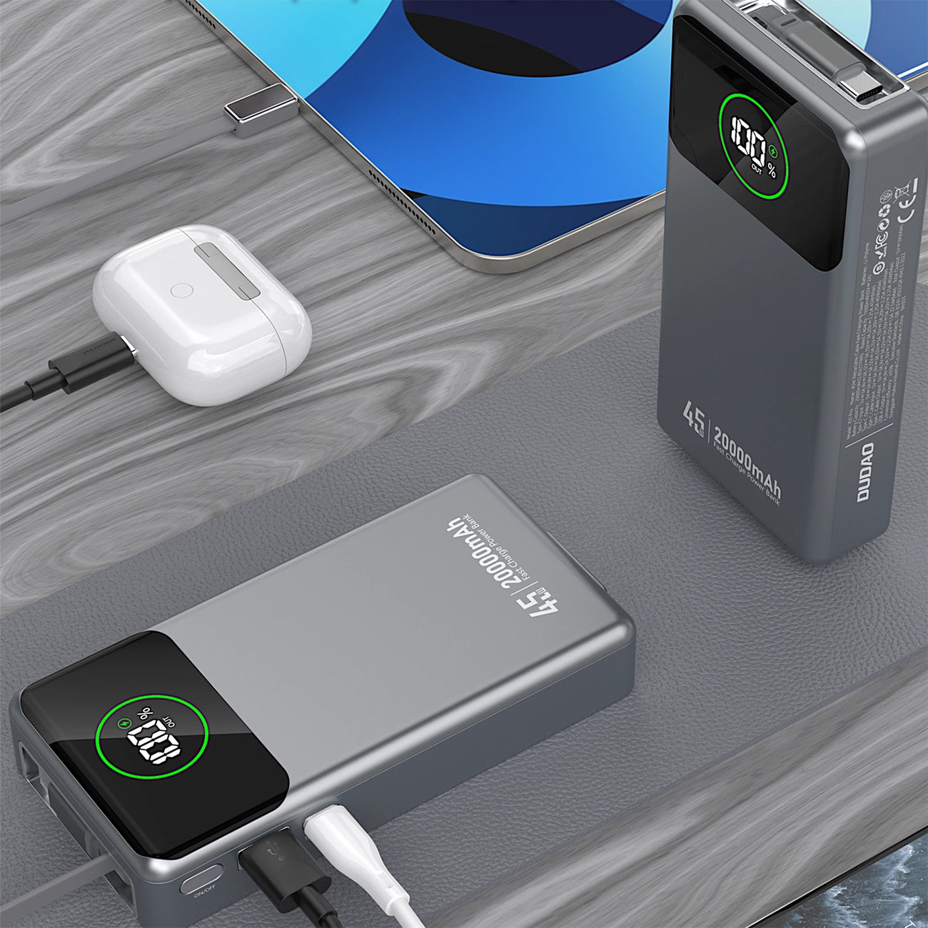 Externe Batterie Dudao K31 Pro, 20000mAh, 45W, QC + PD, 1 x USB-A - 2 x USB-C, Grau