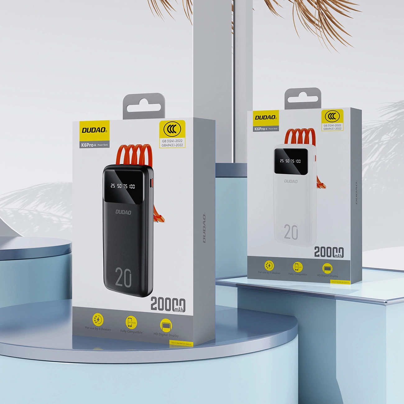 Externer Akku Dudao K6Pro+, 20000mAh, 10W, 1 x Lightning - 1 x microUSB - 1 x USB-A - 1 x USB-C, Weiß