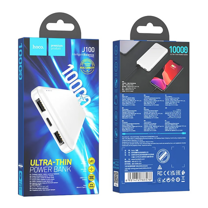 Externe Batterij HOCO J100, 10000mAh, 10W, 2 x USB-A, Wit