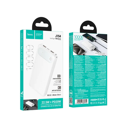 Externe batterij HOCO J154, 10000mAh, 22,5W, QC + PD, 1 x USB-C - 2 x USB-A, Wit