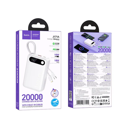 Externe Batterie HOCO J171A, 20000mAh, 22,5W, QC + PD, 1 x Lightning - 1 x USB-A - 2 x USB-C, Weiß