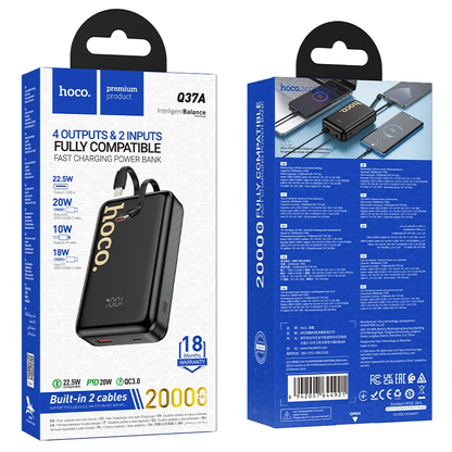 Externe Batterie HOCO Q37A, 20000mAh, 22,5W, QC + PD, 1 x Lightning - 1 x USB-A - 2 x USB-C, Schwarz