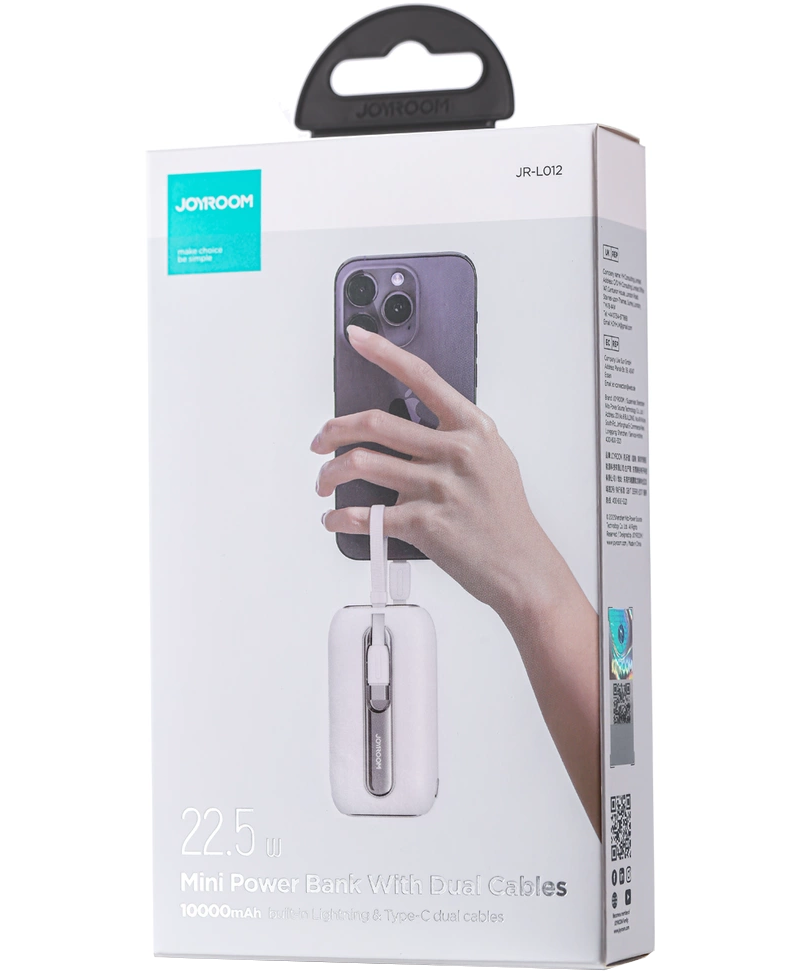 Batterie Externe Joyroom Colorful Series JR-L012, 10000mAh, 22.5W, QC + PD, 1 x Lightning - 2 x USB-C, Blanche