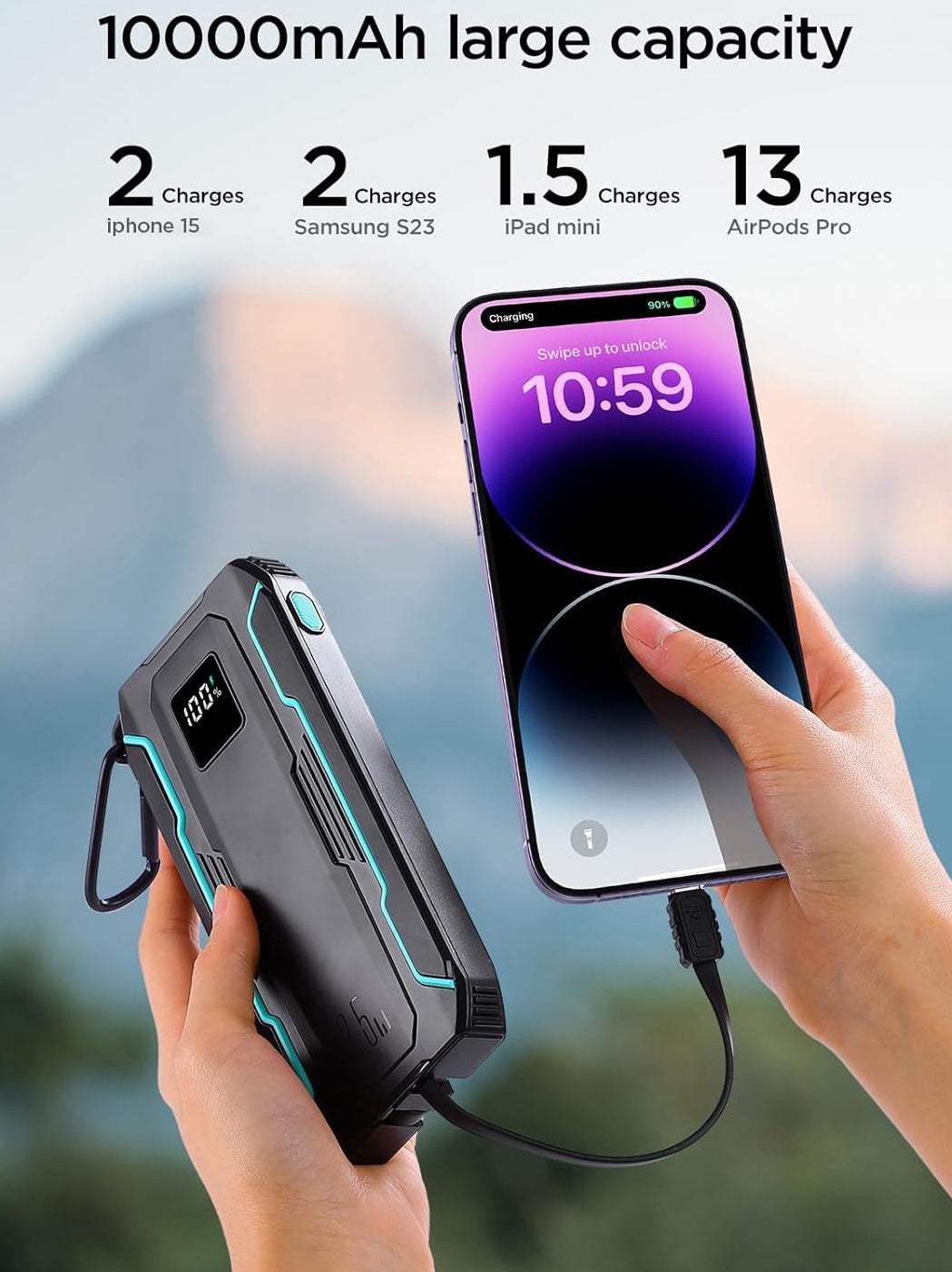 Externer Akku Joyroom JR-L017, 10000mAh, 22.5W, QC + PD, 1 x Lightning - 1 x USB-A - 2 x USB-C, Schwarz
