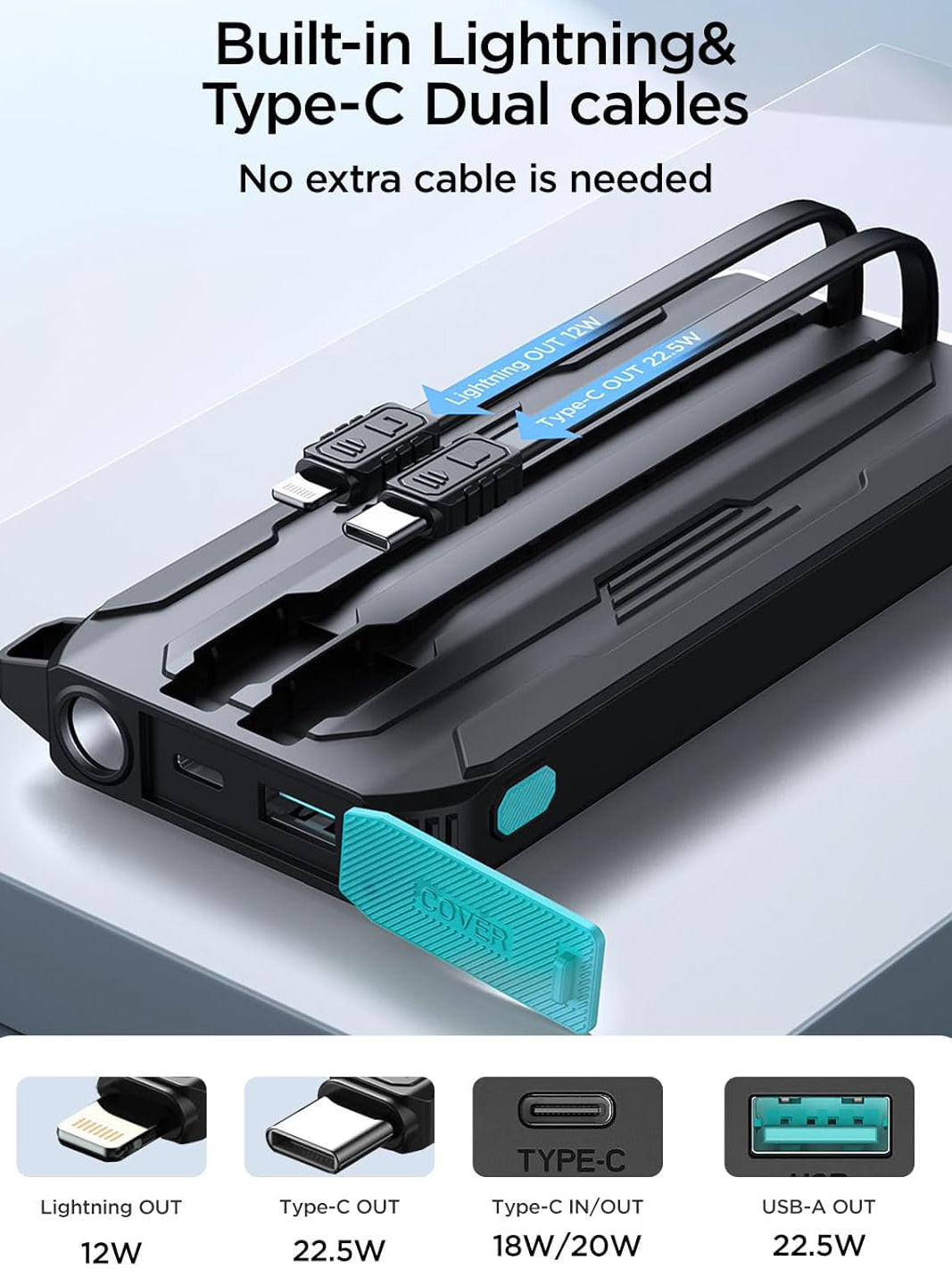 Externer Akku Joyroom JR-L017, 10000mAh, 22.5W, QC + PD, 1 x Lightning - 1 x USB-A - 2 x USB-C, Schwarz