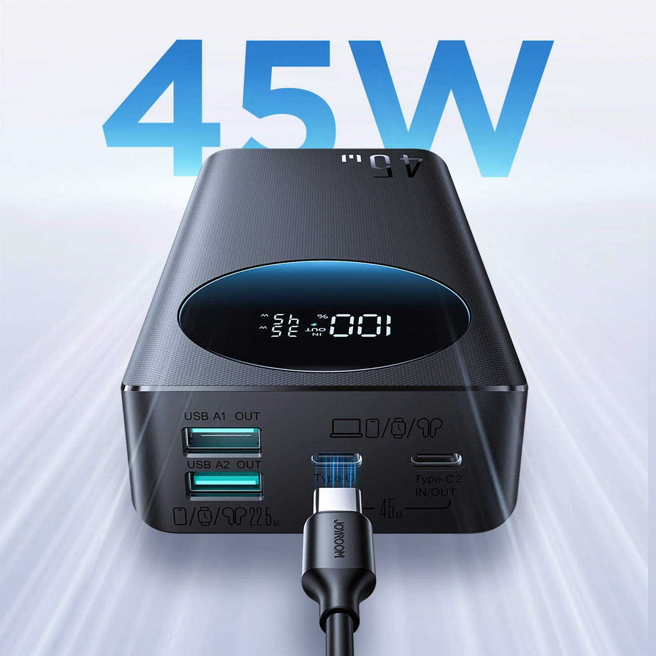 Joyroom JR-PBF02 Pro Externe Batterij, 20000mAh, 45W, QC + PD, 2 x USB-A - 2 x USB-C, Zwart