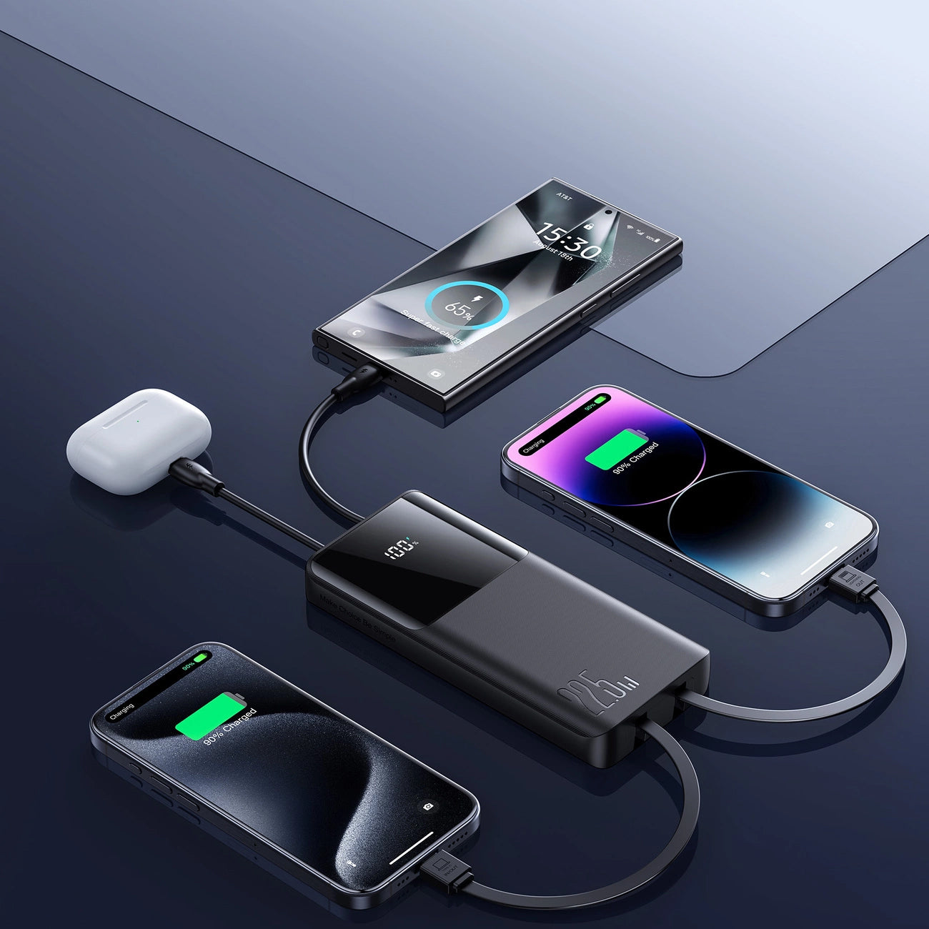 Externe Batterij Joyroom JR-PBF19, 10000mAh, 22.5W, QC + PD, 1 x Lightning - 1 x USB-A - 2 x USB-C, Zwart