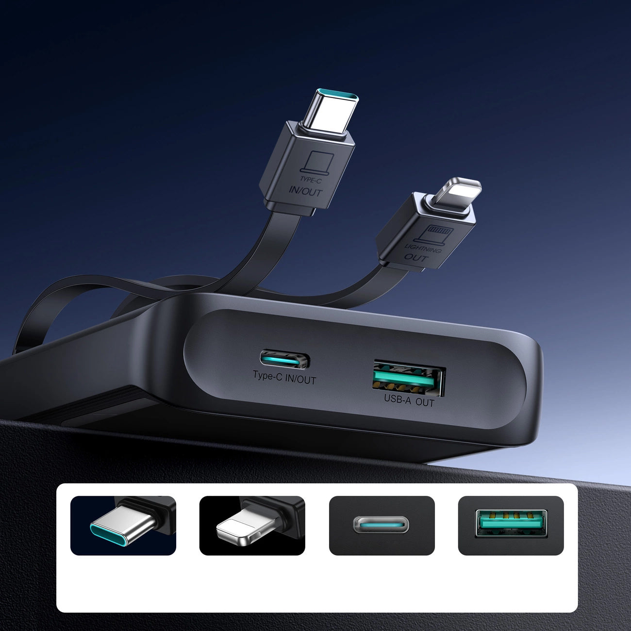 Externe Batterij Joyroom JR-PBF19, 10000mAh, 22.5W, QC + PD, 1 x Lightning - 1 x USB-A - 2 x USB-C, Zwart