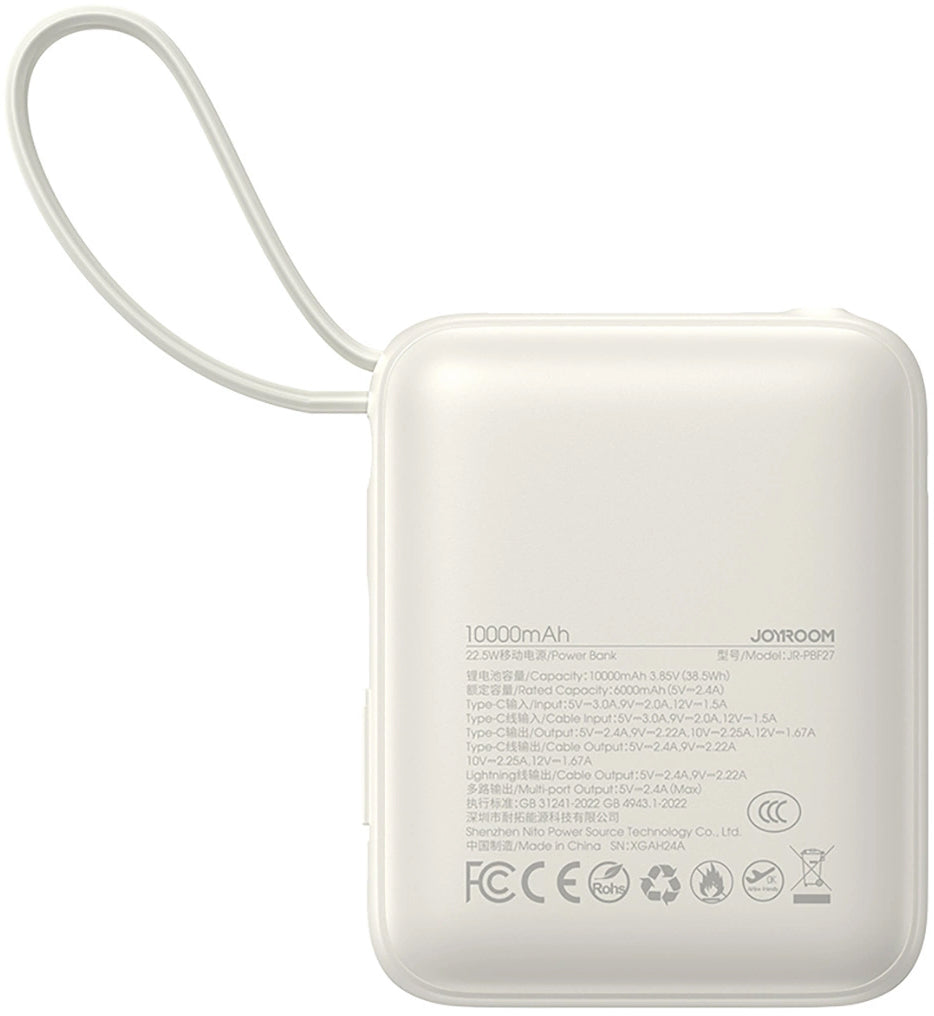 Joyroom JR-PBF27 External Battery, 10000mAh, 22.5W, PD, 1 x Lightning - 2 x USB-C, White