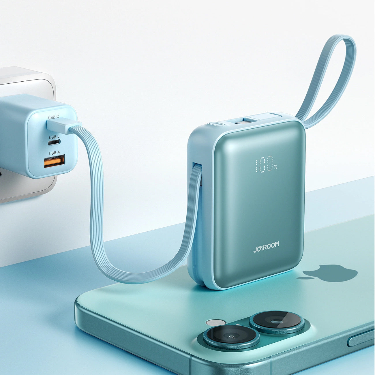 Batterie Externe Joyroom JR-PBF27, 10000mAh, 22.5W, PD, 1 x Lightning - 2 x USB-C, Bleue