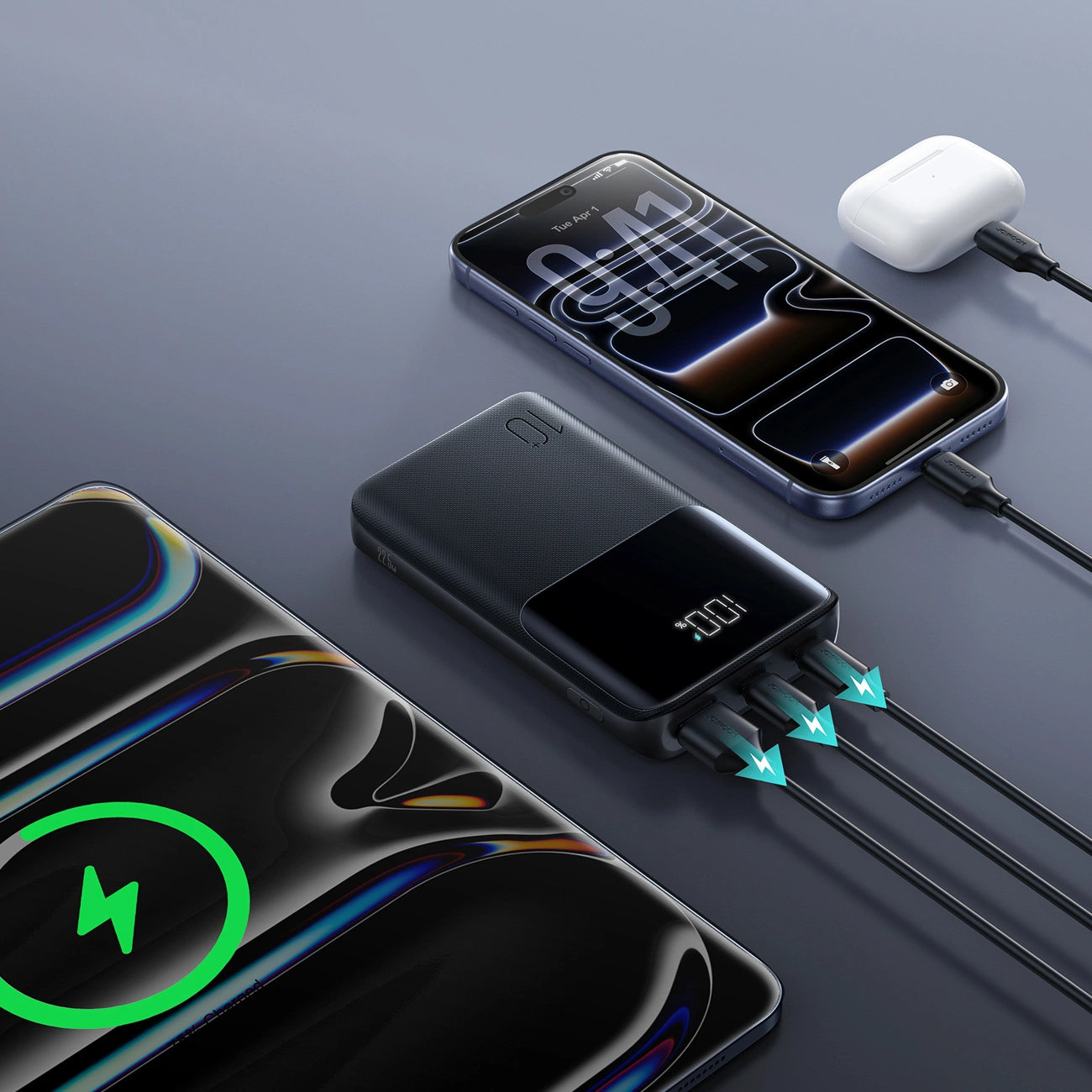 Externer Akku Joyroom JR-QP191, 10000mAh, 22.5W, QC + PD, 1 x USB-A - 2 x USB-C, Schwarz
