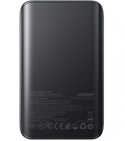 Externer Akku Joyroom JR-QP191, 10000mAh, 22.5W, QC + PD, 1 x USB-A - 2 x USB-C, Schwarz