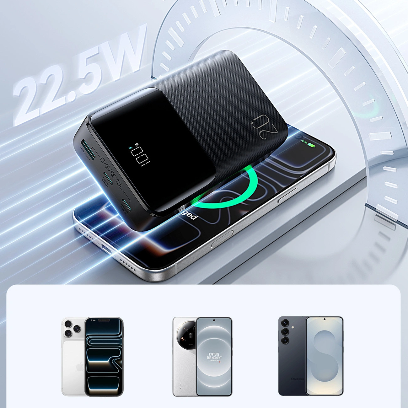 Externer Akku Joyroom JR-QP192, 20000mAh, 22.5W, QC + PD, 1 x USB-A - 2 x USB-C, Schwarz