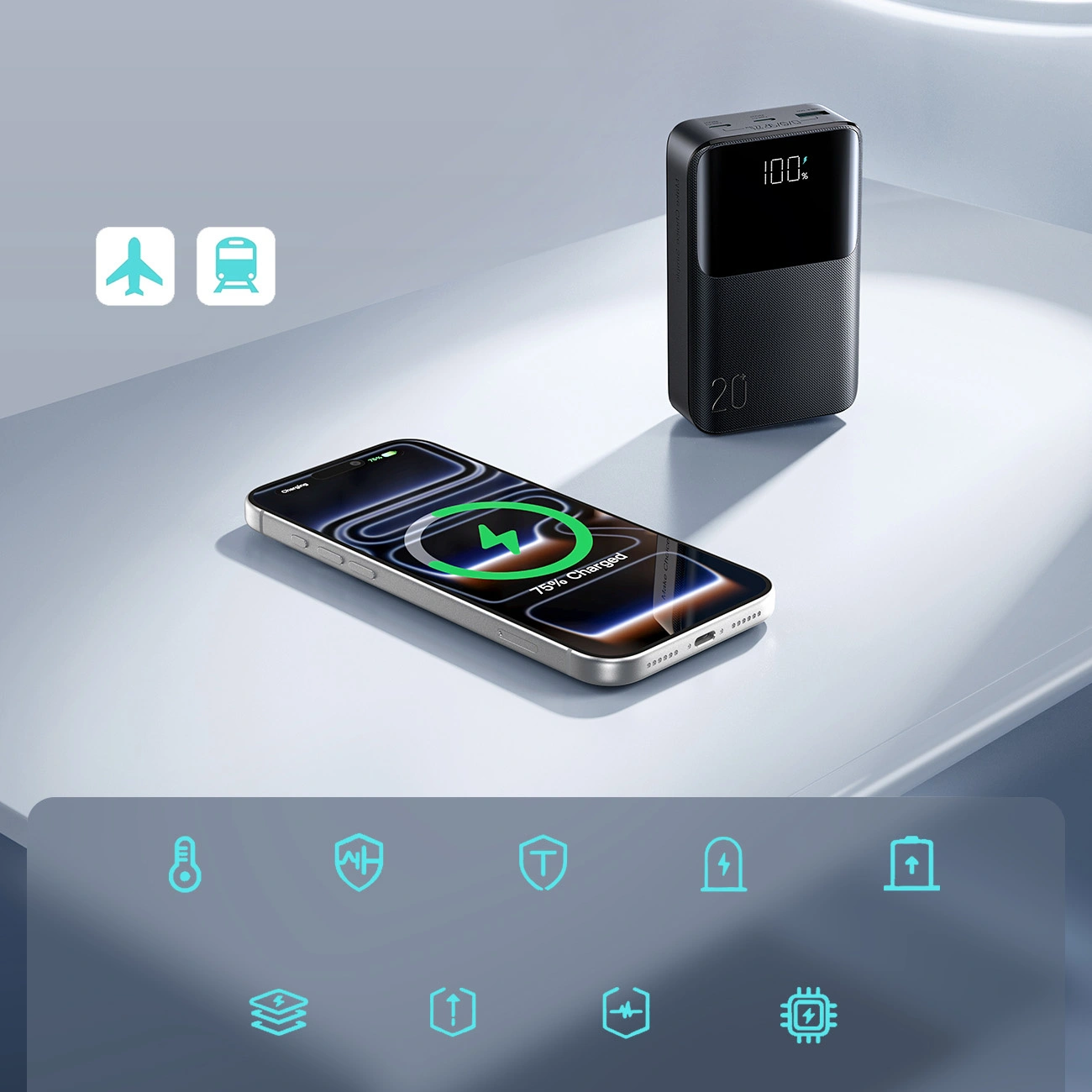 Externer Akku Joyroom JR-QP192, 20000mAh, 22.5W, QC + PD, 1 x USB-A - 2 x USB-C, Schwarz