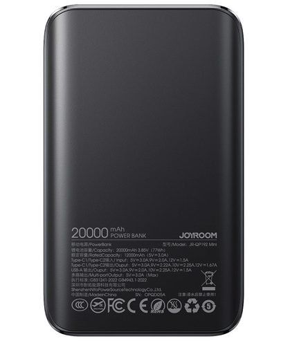 Externer Akku Joyroom JR-QP192, 20000mAh, 22.5W, QC + PD, 1 x USB-A - 2 x USB-C, Schwarz