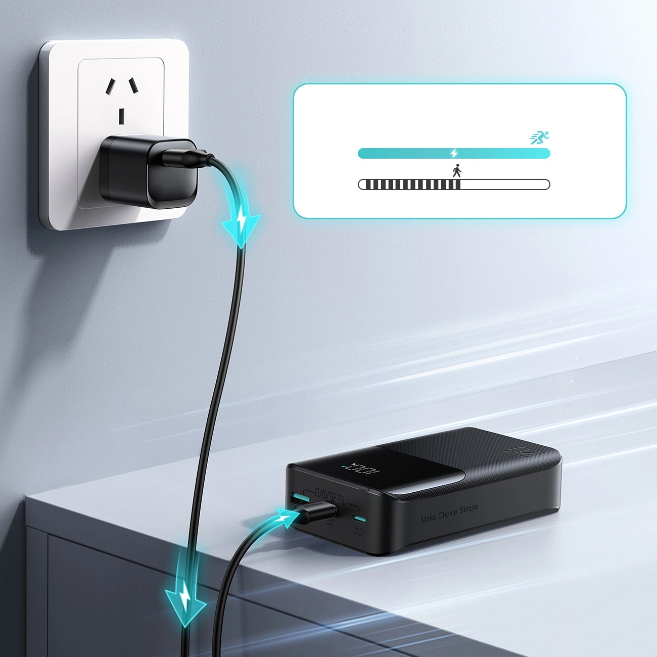 Externer Akku Joyroom JR-QP192, 20000mAh, 22.5W, QC + PD, 1 x USB-A - 2 x USB-C, Schwarz