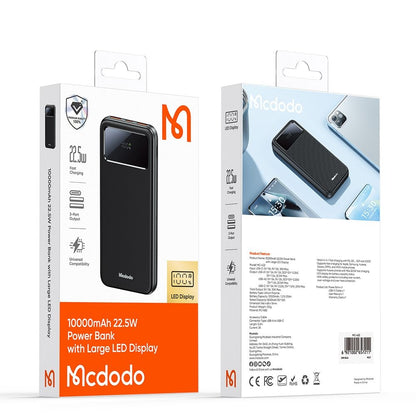 Externer Akku McDodo MC-4220, 10000mAh, 22.5W, QC + PD, 2 x USB-A - 1 x USB-C, Schwarz