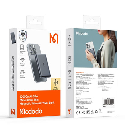 Draadloze Externe Batterij McDodo MC-4651 Meta, 10000mAh, 20W, PD + FQI, 1 x QI - 1 x USB-C, Zwart