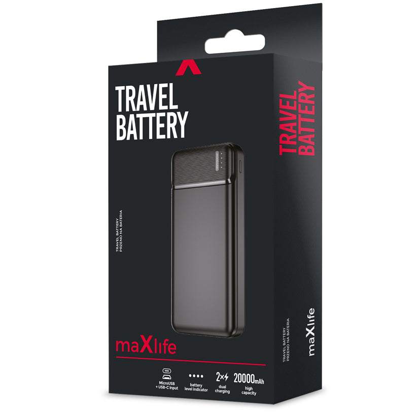 MaXlife MXPB-01 Externe Batterij, 20000mAh, 12W, 2 x USB-A, Zwart