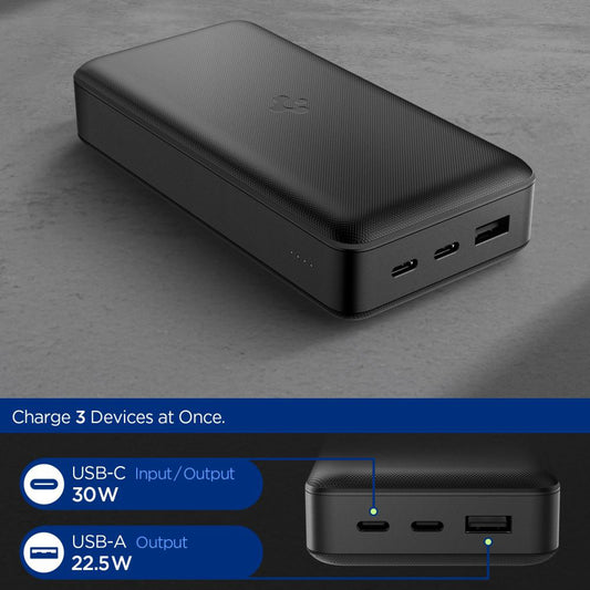 Externe Batterij Spigen, 20000mAh, 30W, QC + PD, 1 x USB-A - 2 x USB-C, Zwart