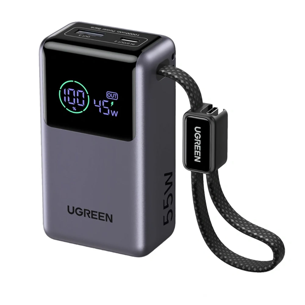 Externe Batterie UGREEN Nexode Pro PB727 (85301B), 10000mAh, 55W, QC + PD, 1 x USB-A - 2 x USB-C, Grau