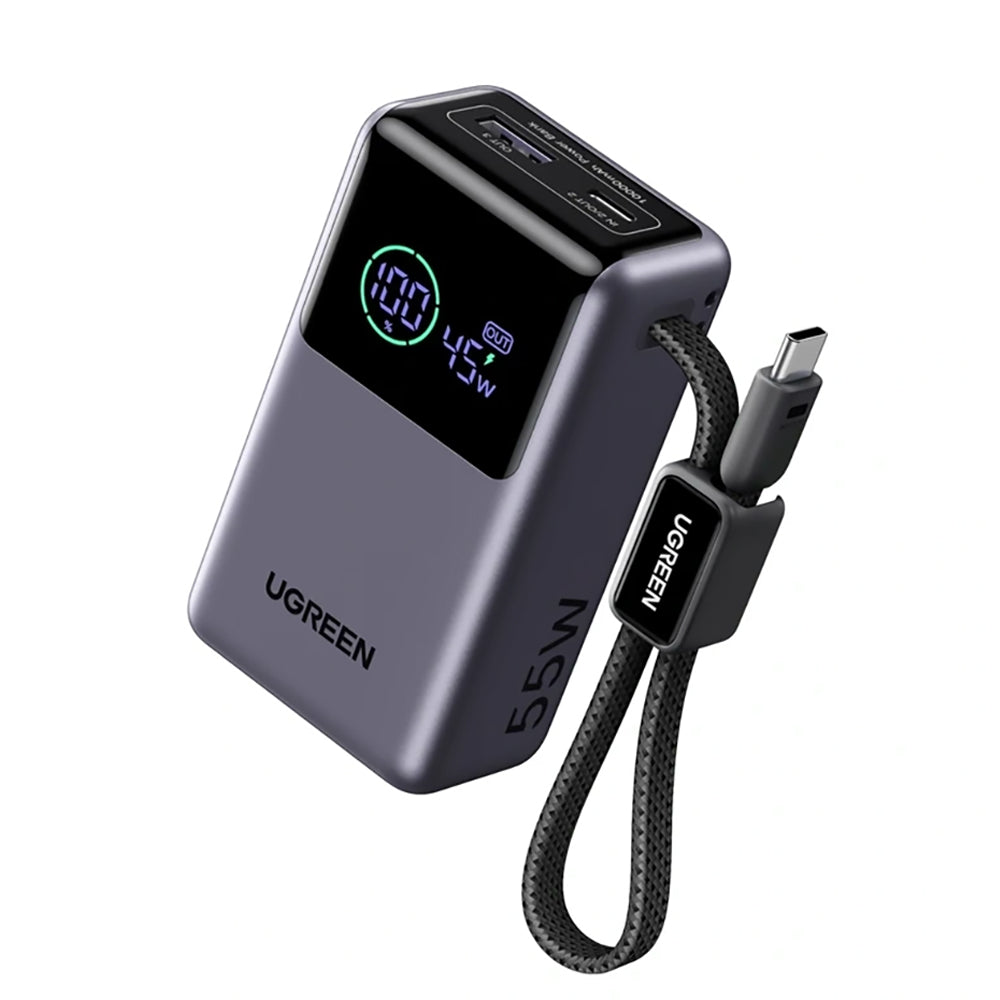 Externe Batterie UGREEN Nexode Pro PB727 (85301B), 10000mAh, 55W, QC + PD, 1 x USB-A - 2 x USB-C, Grau