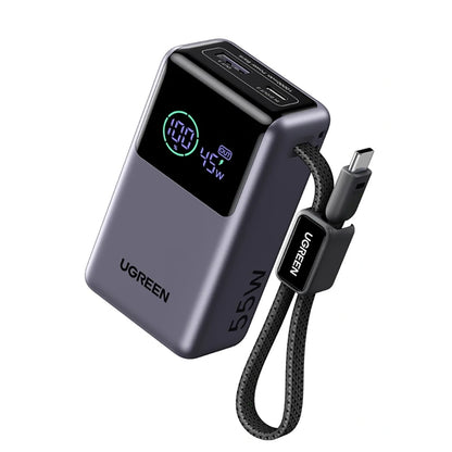 Externe Batterie UGREEN Nexode Pro PB727 (85301B), 10000mAh, 55W, QC + PD, 1 x USB-A - 2 x USB-C, Grau