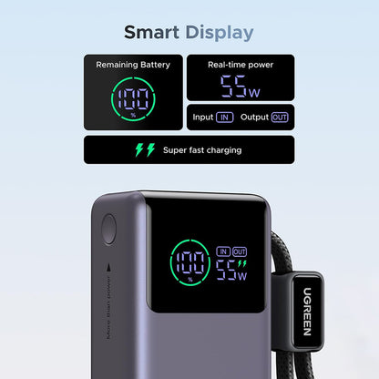 Externe Batterie UGREEN Nexode Pro PB727 (85301B), 10000mAh, 55W, QC + PD, 1 x USB-A - 2 x USB-C, Grau