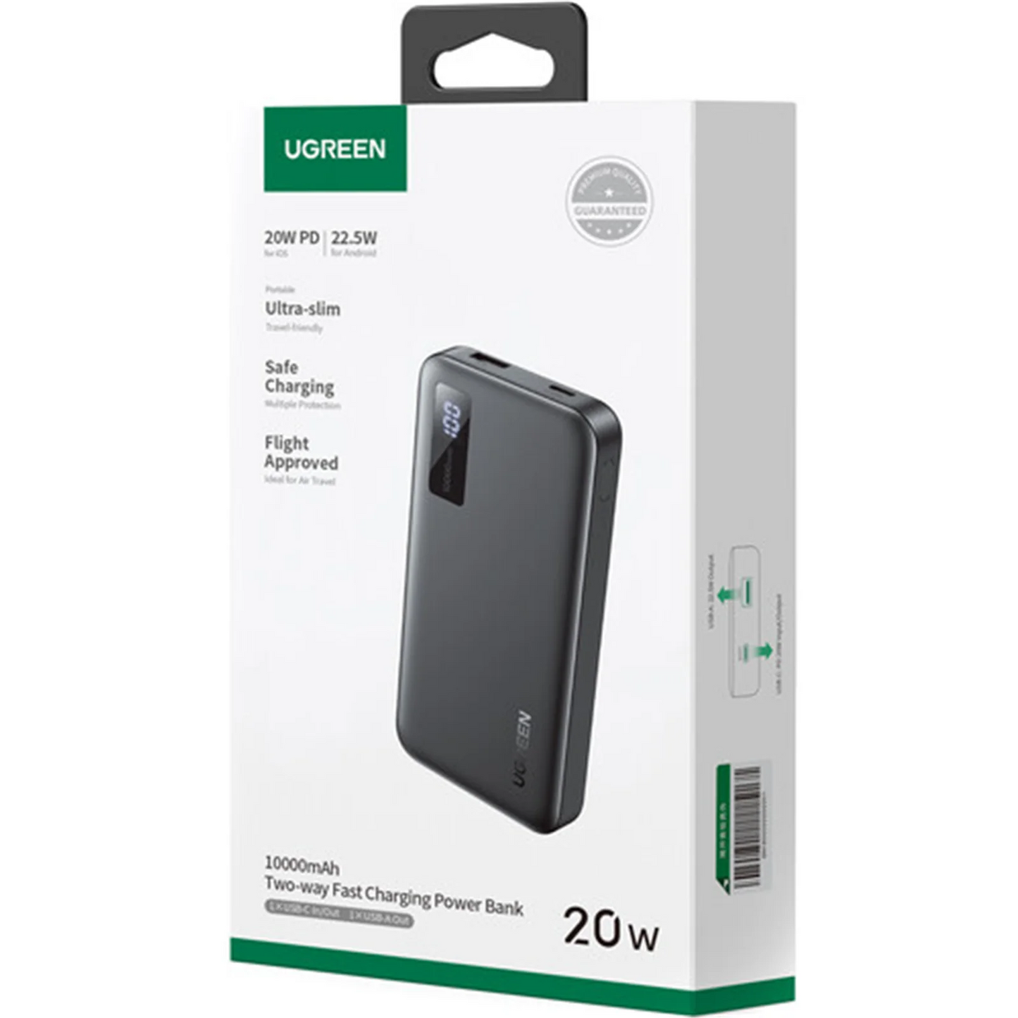 Externe Batterij UGREEN PB311, 10000mAh, 22.5W, QC + PD, 1 x USB-C - 2 x USB-A, Zwart