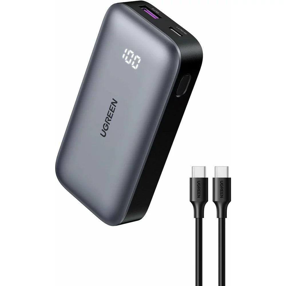 Externe Batterij UGREEN PB502, 10000mAh, 30W, QC + PD, 1 x USB-A - 1 x USB-C, Gri