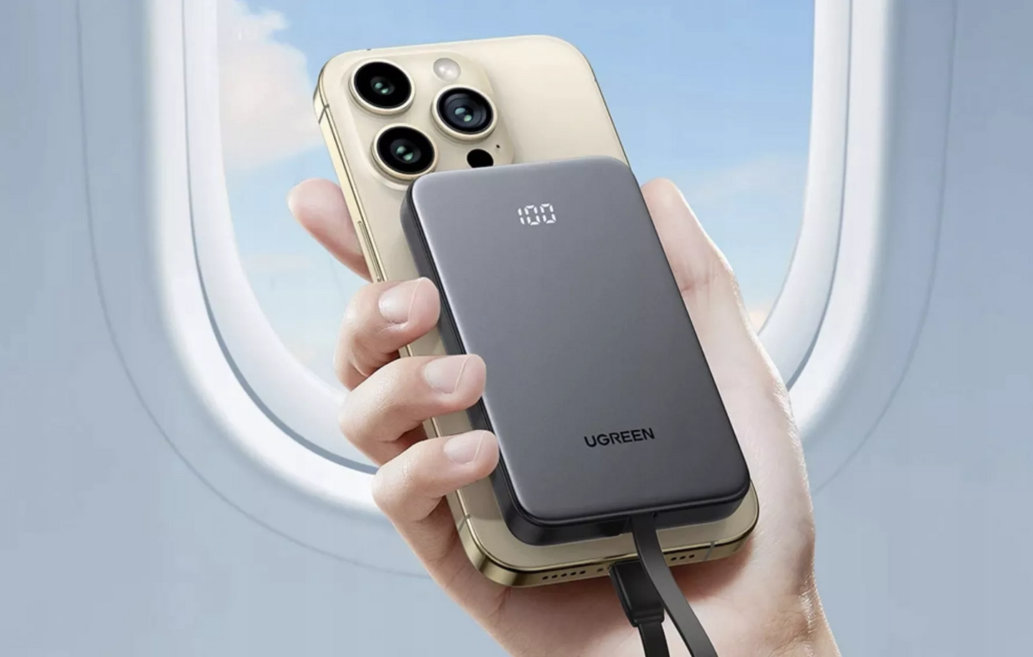 Externe batterij UGREEN PB526 (75161B), 10000mAh, 20W, QC + PD, 1 x USB-A - 2 x USB-C, Grijs