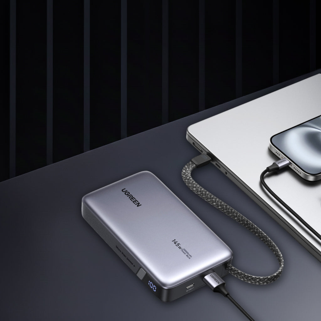 Batterie Externe UGREEN PB551 (55992), 20000mAh, 145W, QC + PD, 1 x USB-A - 2 x USB-C, Gris